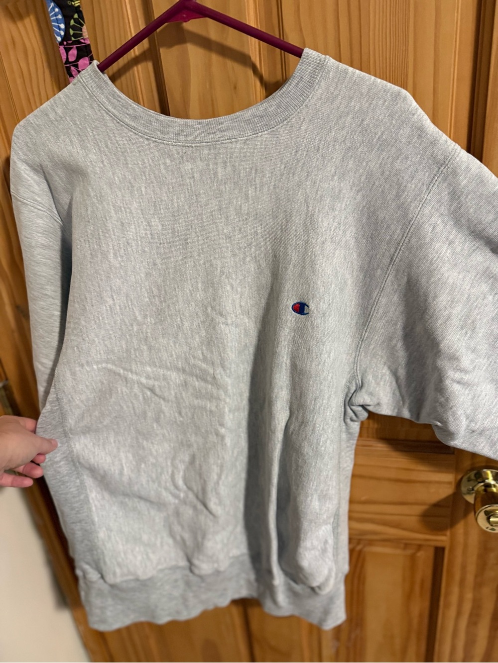 Champion Light Gray Crewneck Sweatshirt with Embroidered Logo